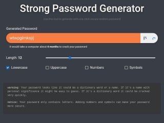 Screenshot sito: Strong Password Generator