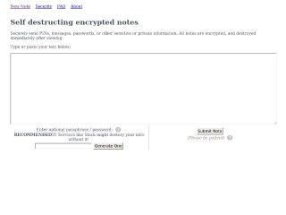 Screenshot sito: Self Destructing Notes