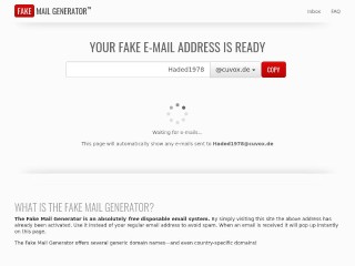 Screenshot sito: Fake Mail Generator