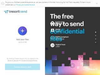 Screenshot sito: Send Tresorit