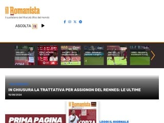 Screenshot sito: Il Romanista