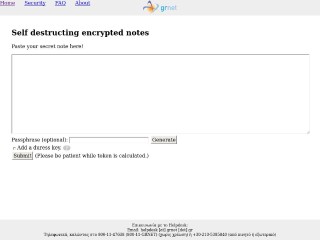 Screenshot sito: Self Destructing Notes