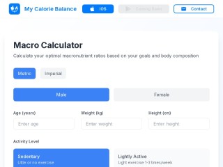 Screenshot sito: My Calorie Balance